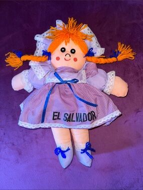 Plush Rag Doll in Purple Dress - El Salvador Souvenir